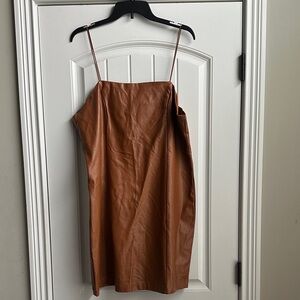 Faux Leather Brown Slip Dress